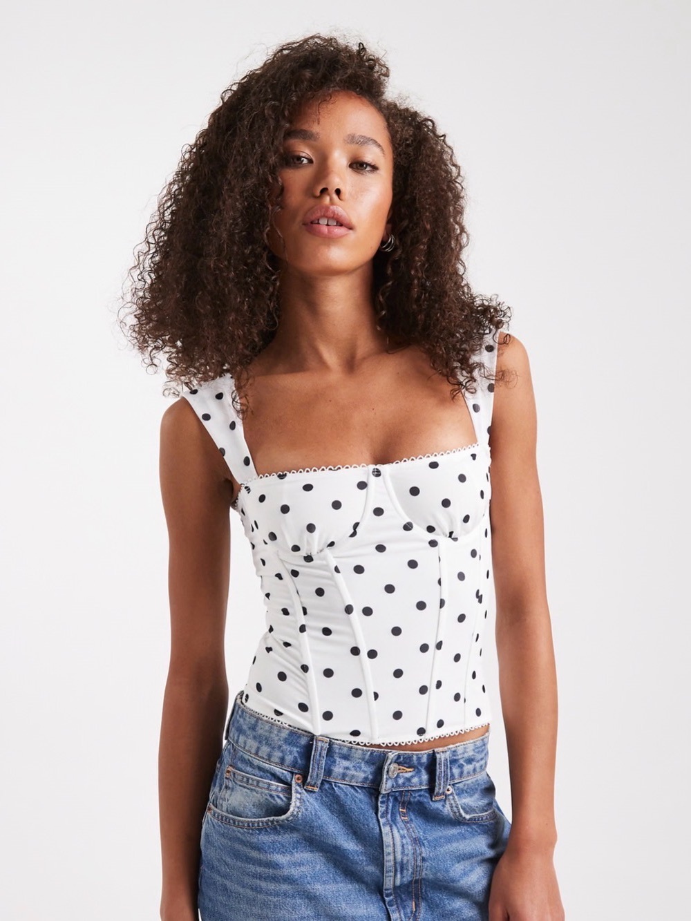 Edikted White Polka Dot Corset Tank Top